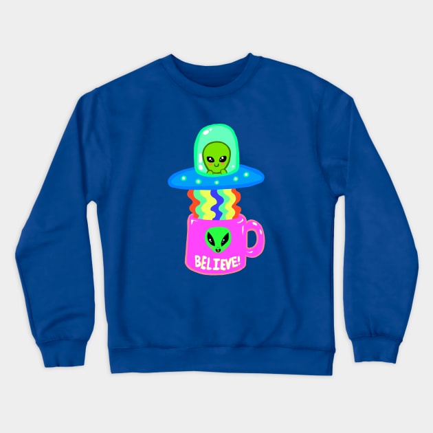 Alien Abducting Coffee - Cute and Colorful Doodle Crewneck Sweatshirt by ckrickett